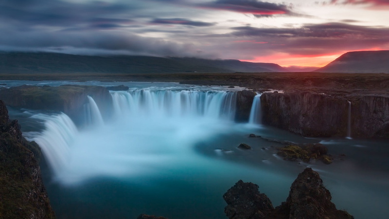 nature, tranquil scene, iceland, no people, non-urban scene, sunset, rock - object, body of water, water, power in nature, long exposure, rock, sky, sea