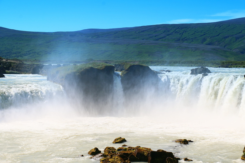 environment, non-urban scene, flowing, dramatic, motion, summer, day, 5K, rock, scenic, mountain, blue, iceland, waterfall, no people, travel destinations