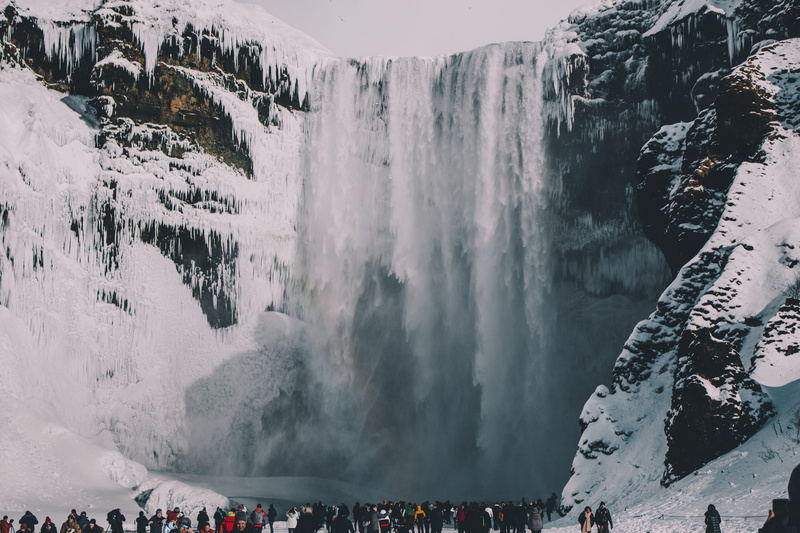  crowd, land, group, rock, falls, group of people, environment, winter, scenics - nature, solid, snow, waterfall, rock - object, people, large group of people