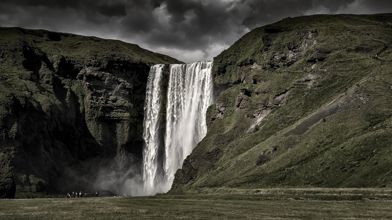 power, landscape, flowing water, skogafoss, non-urban scene, splashing, flowing, no people, power in nature, 1080P, robust, waterfall, wassefall, cliff