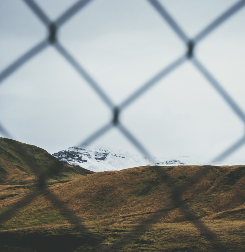 chainlink fence, europe, cloud - sky, moody, outdoors, fence, waterfall, bokeh, boundary, sky, iceland, environment, winter, non-urban scene, day, travel