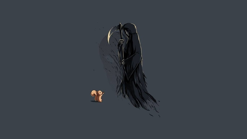 Grim Reaper, squirrel, 720P, scythe, minimalism, death