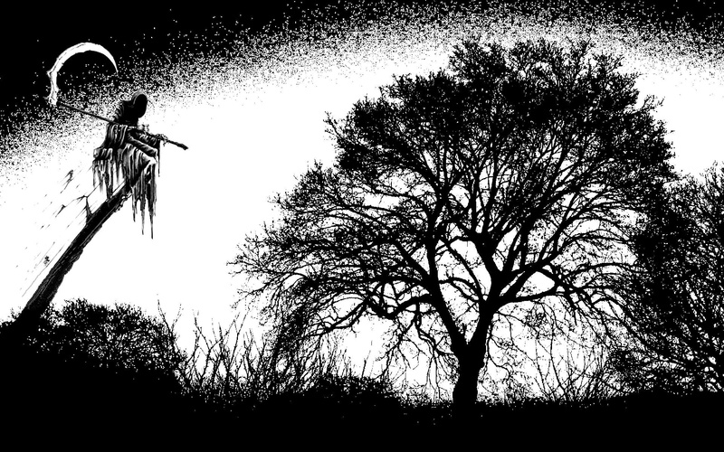 monochrome, landscape, Grim Reaper, 1080P, trees, artwork