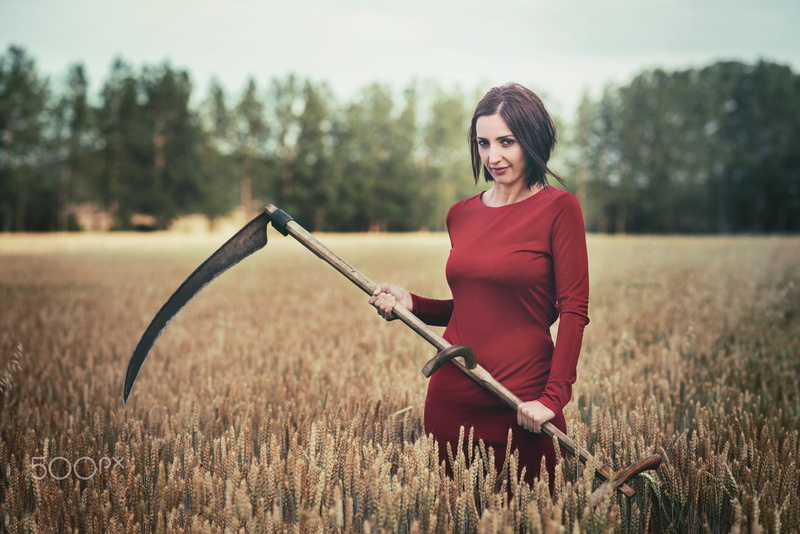 women, field, women outdoors, landscape, Grim Reaper, 1080P