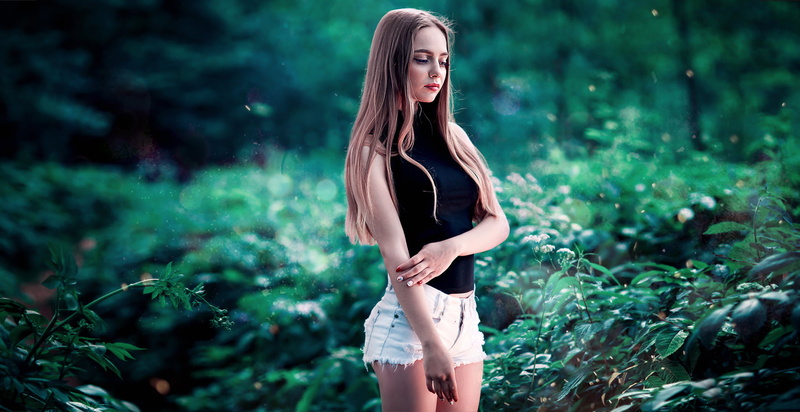 Yana, Girl, Summer, 1080P, Green, Shorts, Nature