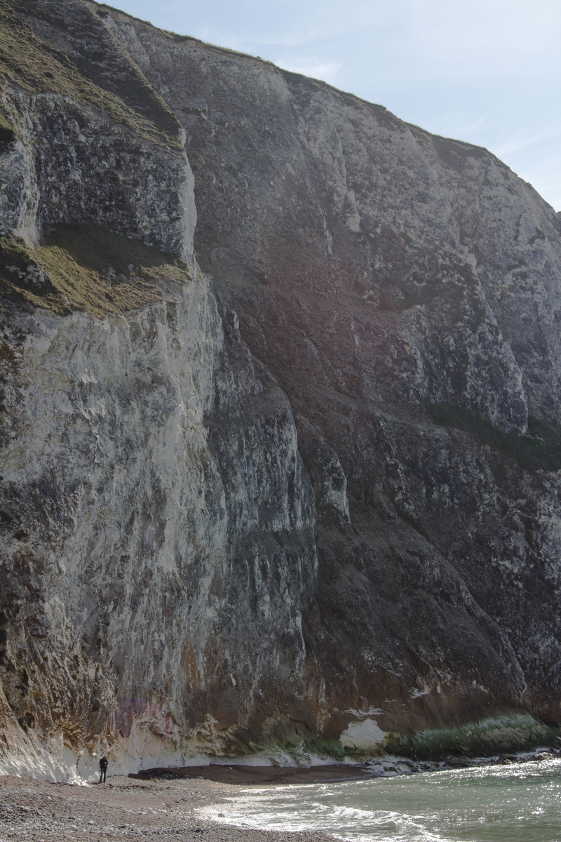 sky, tranquility, waterfront, rock, formation, perspective, beach, wildlife, sea, outdoors, land, rock - object, landscape, cliffs, day, high, water, mountain