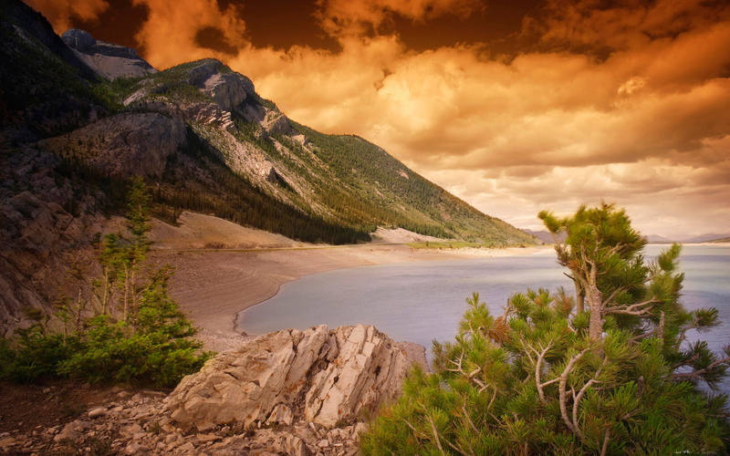 nature, REEFS, mountain, SEA, ROCKS, TREES, plant, mountain range, The SKY, non-urban scene, MOUNTAINS, beauty in nature, no people, 1080P, idyllic, tranquility
