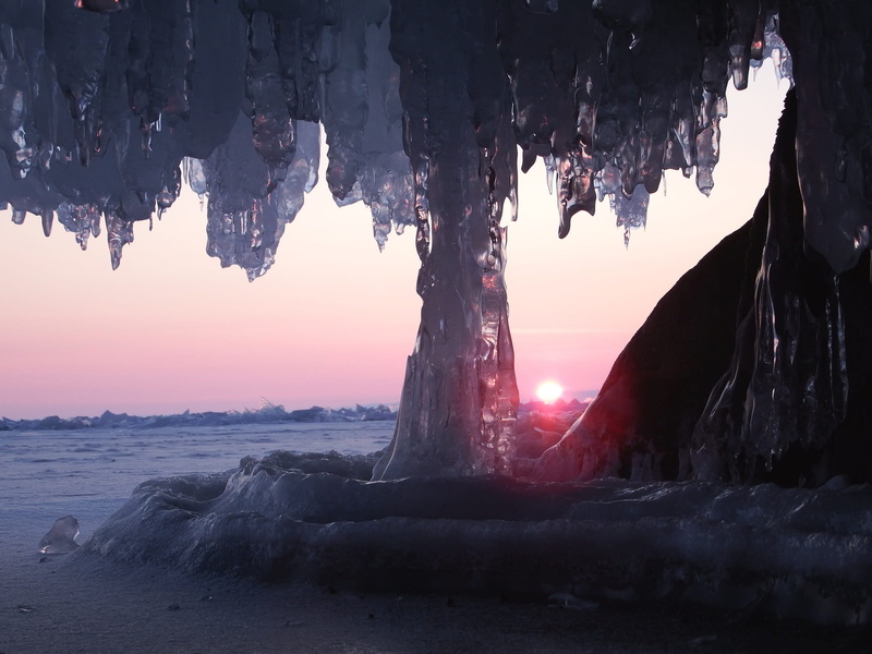 lake, icicles, morning, needles, dawn, beach, icicle, sunset, sea, no people, water, nature, tranquility, rock, sky, 1080P, snow, winter, non-urban scene