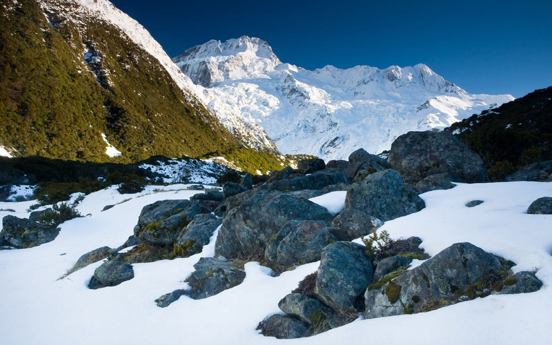 valley, winter, landscape, high Up, snowcapped mountain, thawed patches, stones, 1080P, outdoors, cold temperature, mountain, ice, hills, scenics - nature
