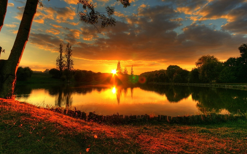 light, 2K, decline, lake, evening, patches, sun, romanticism