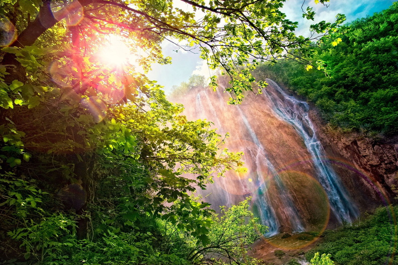 Bright, sunbeam, 4K, Day, lens flare, water, nature, flowing water, plant, waterfall, scenics - nature, Falls, flowing, beauty in nature, non-urban scene