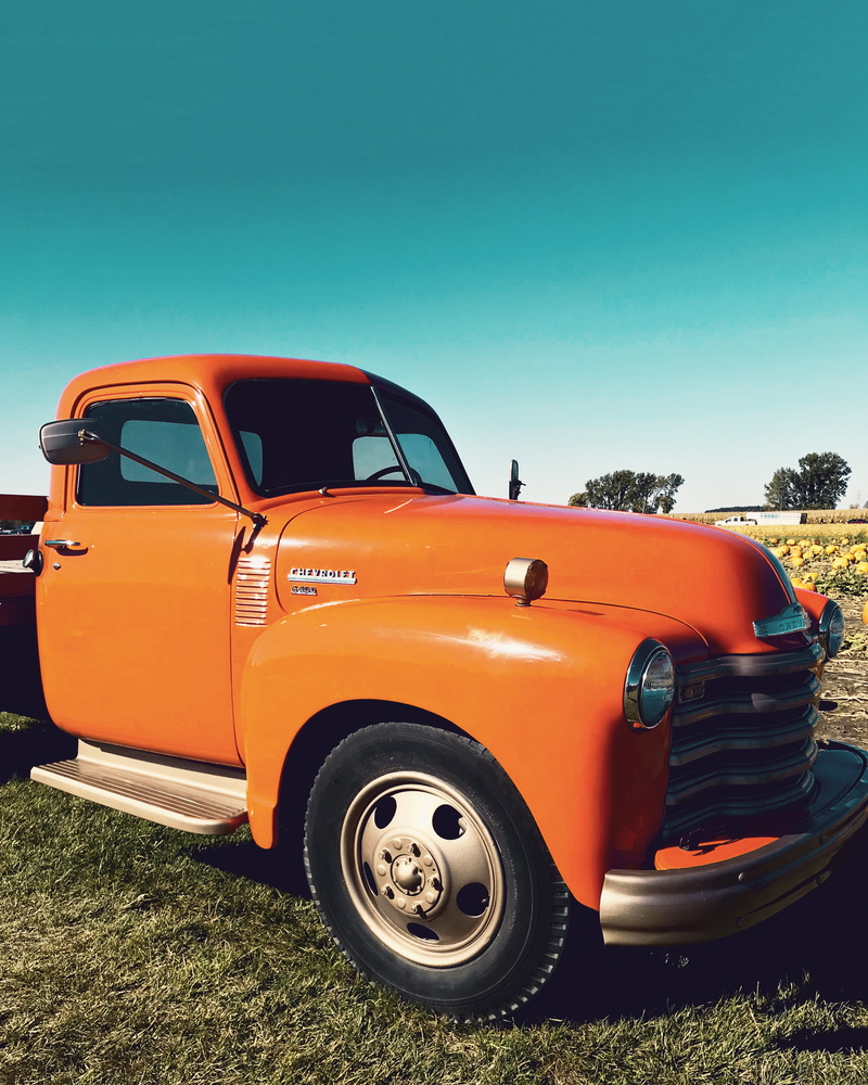 farm, teal sky, 2K, land, land vehicle, sun, car, stationary, retro styled, colorful sky, colorful, retro, sky, motor vehicle, day, chevrolet, retro truck