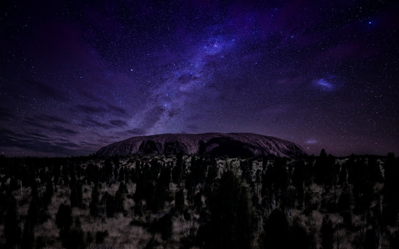 Forest, Sky, Earth, Starry Sky, Tree, Australia, Night, Winter, Ayers Rock, 1080P