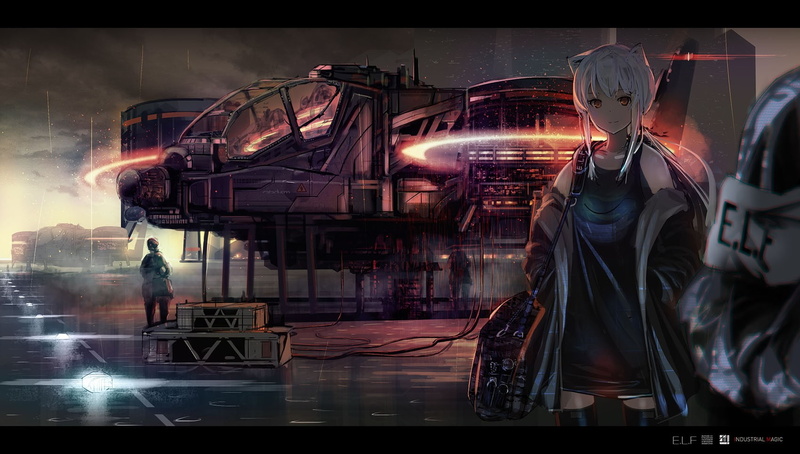 anime, white hair, red eyes, 720P, helicopters, anime girls, animal ears, long hair