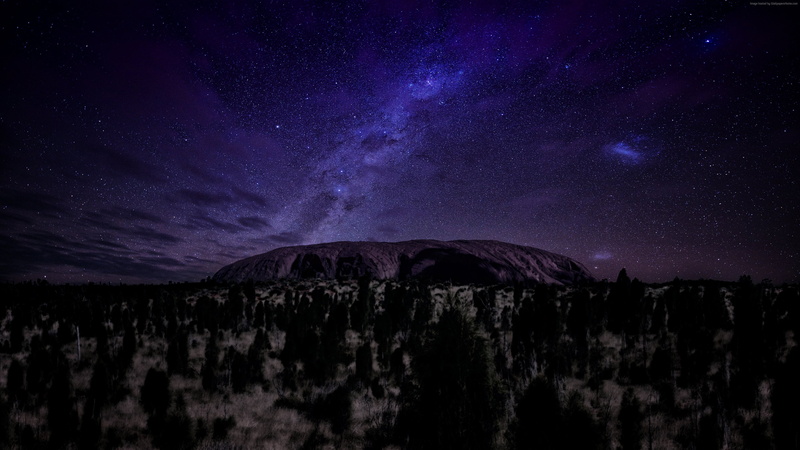 4K, stars, Ayers, 4k, mountains, night, trees, 5k