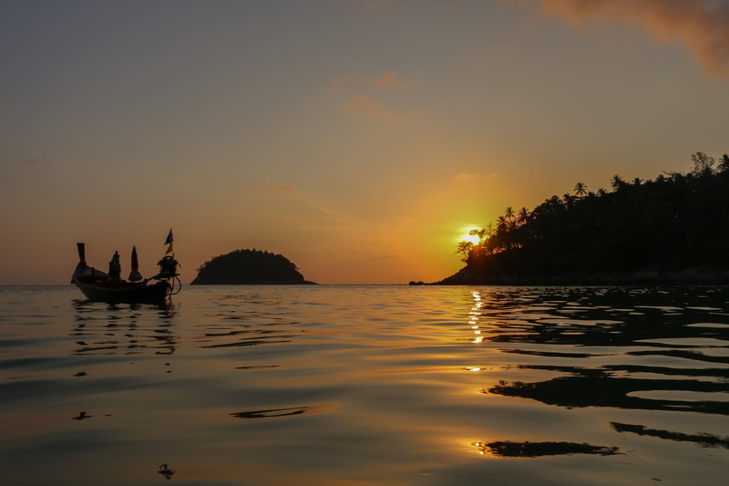 sunrise, red sky, tranquility, sunlight, sea, near, tranquil scene, dawn, reflection, transportation, mode of transportation, trees, sunset, painting, sky