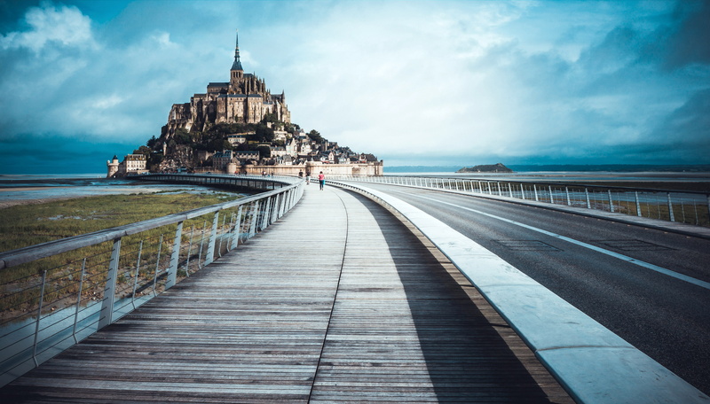 clouds, sea, famous Place, blue, public domain, nature, water, 5K, sky, michel, le, transportation, outdoors, religion, France, tourism, saint, cloud - sky