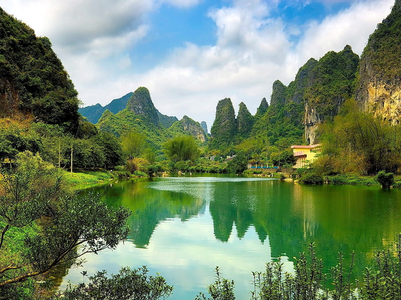 yangshuo, woods, cliff, idyllic, no people, asia, day, cultures, vacations, water, coast, travel Destinations, mountain, sky, rock - Object, scenics - nature