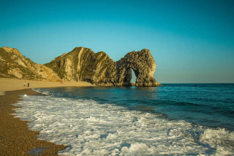 rock formation, idyllic, ocean, sea, england, daytime, tranquility, water, clear sky, stack rock, rock - object, beauty in nature, rock, blue, limestone arch
