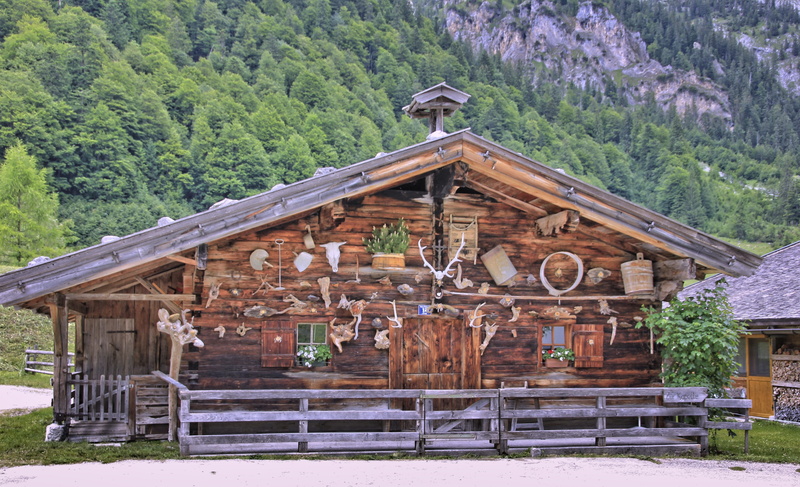 building exterior, house, no people, cloud, panorama, cabin, summer, rural, valley, engalm, nature, outdoors, sky, forest, mountain, wood - material, cottage