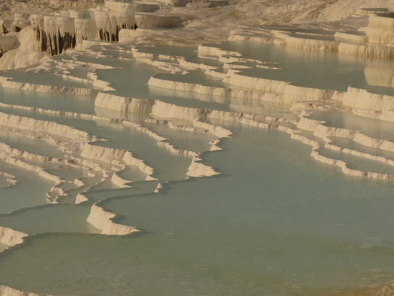 4K, tourism, high angle view, unesco, reflection, thermal springs, outdoors, water, landscape, scenics - nature, limestone, no people, mineral, tranquil scene