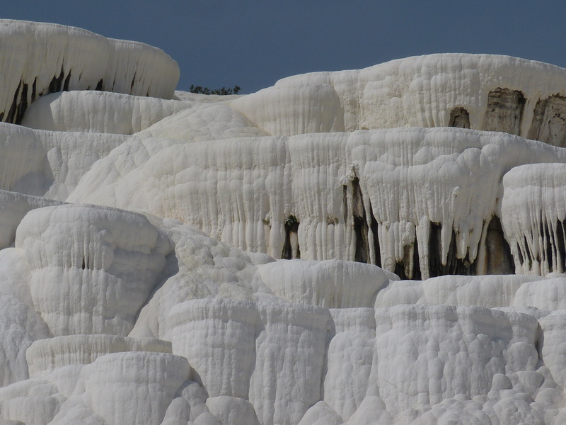 pamukkale, rock formation, rock - object, nature, scenics - nature, white color, turkey, environment, travel destinations, limestone, rock, outdoors, 4K