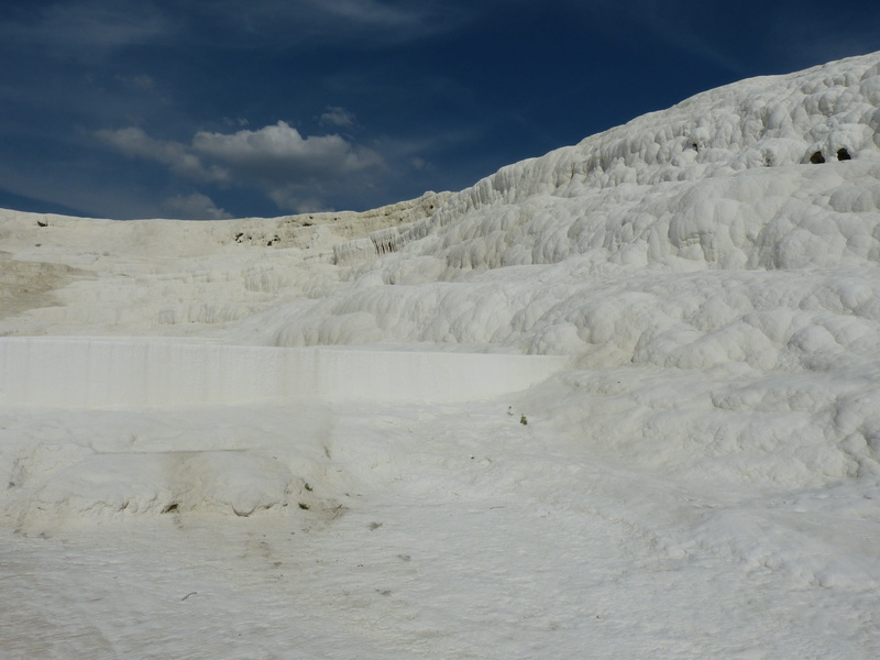 scenics - nature, power in nature, water, white color, day, hot spring, mineral, 4K, land, Pamukkale, landscape, lime sinter terrace, winter, scenics