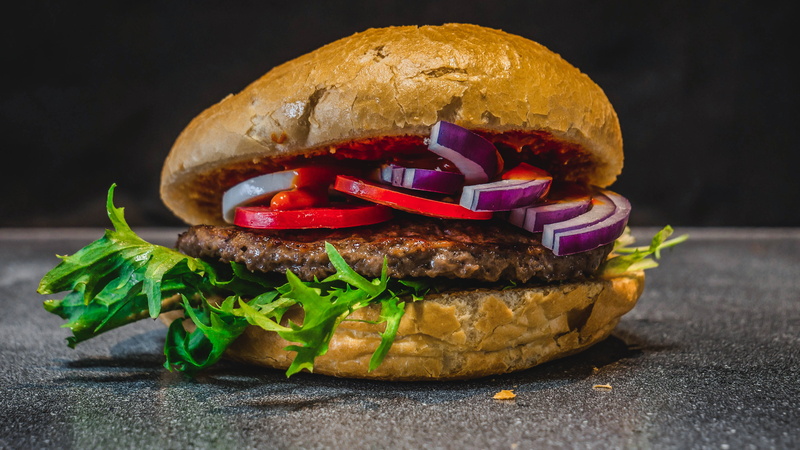 temptation, drink, still life, black background, burger, pickle, unhealthy eating, onion, no people, seasoning, bread, onion ring, clothing, beverage, vegetable