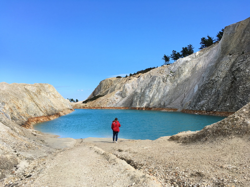 galicia, water, leisure activity, tungsten, beauty in nature, one person, rock - object, land, clear sky, girl, day, spain, standing, nature, rock, lake