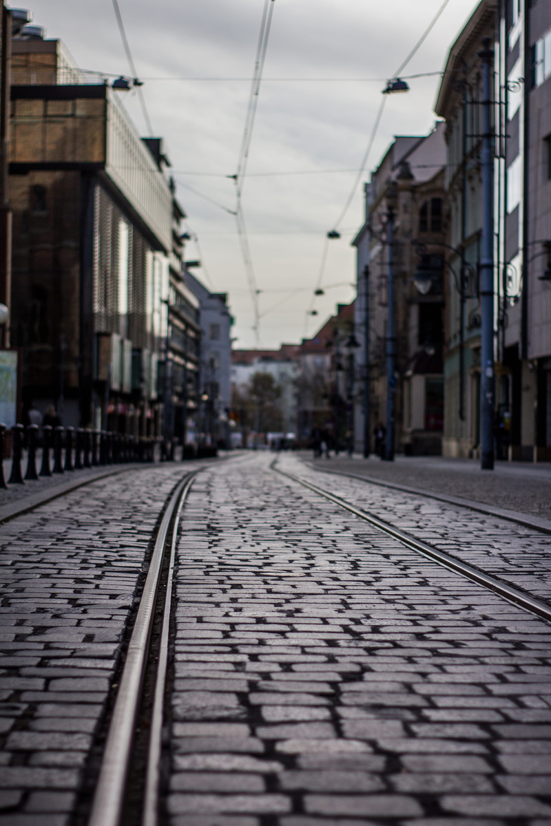 nature, city, cobblestone, direction, surface level, the way forward, 5K, outdoors, track, built structure, building exterior, wroclaw, sky, day, railroad track