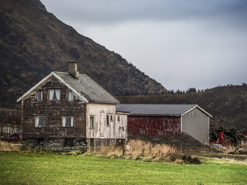 lofoten, bed and breakfast, rural, old, plant, rural scene, residential district, casa vieja, no people, building exterior, architecture, 5K, nature, roofs