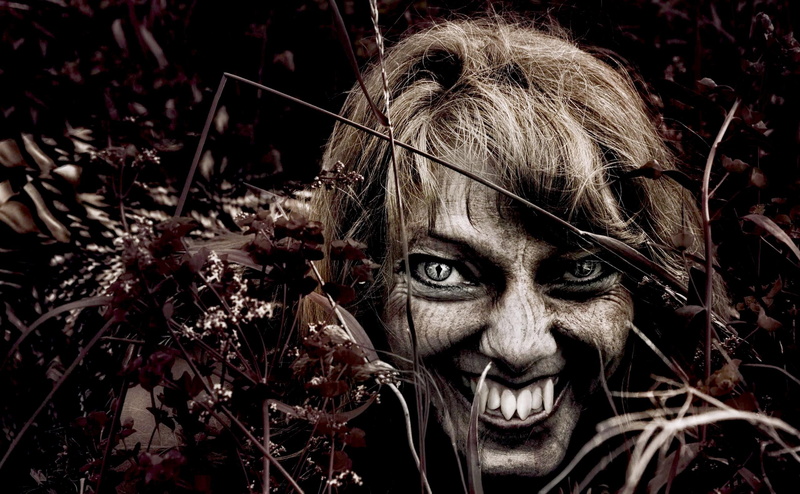 2K, 3d and abstract, grass, teeth, face, werewolf, female