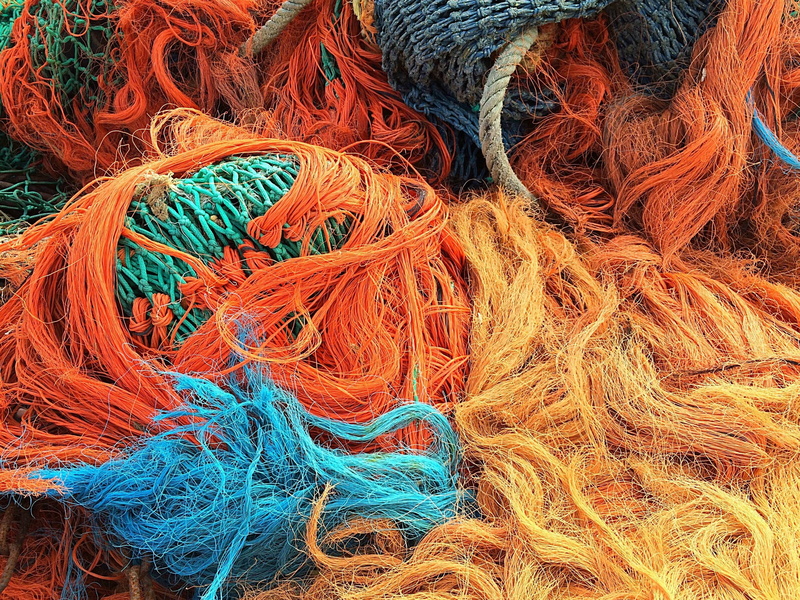 fish, full frame, orange color, choice, high angle view, fishing industry, abundance, textile, no people, purple, pattern, nets, colorful, close-up, multi colored