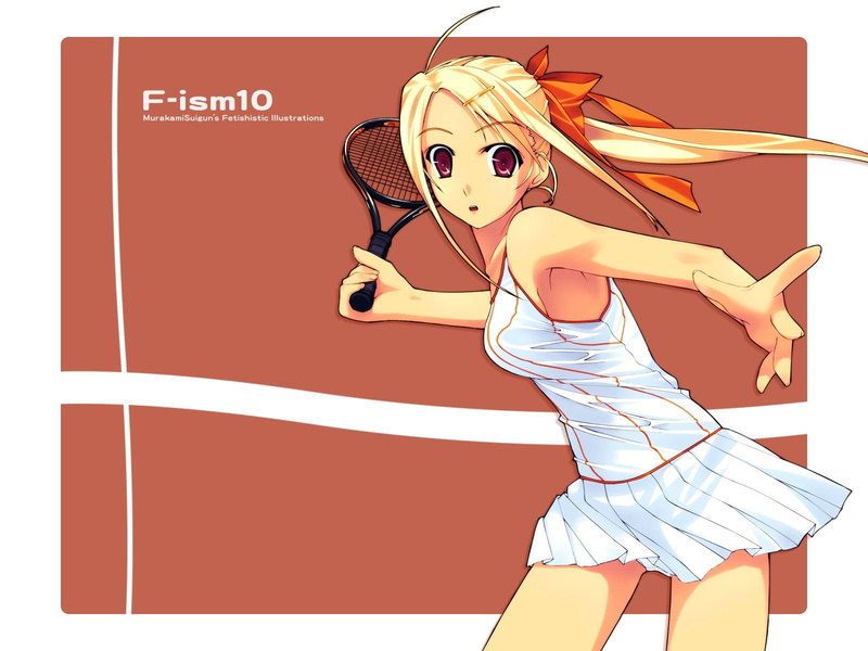 F-ism, females, adolescence, Blonde, Murakami suigun, retro styled, Girl, Tennis, teenager, Racket, beauty, fashion, women, 720P, fashion model, beautiful people