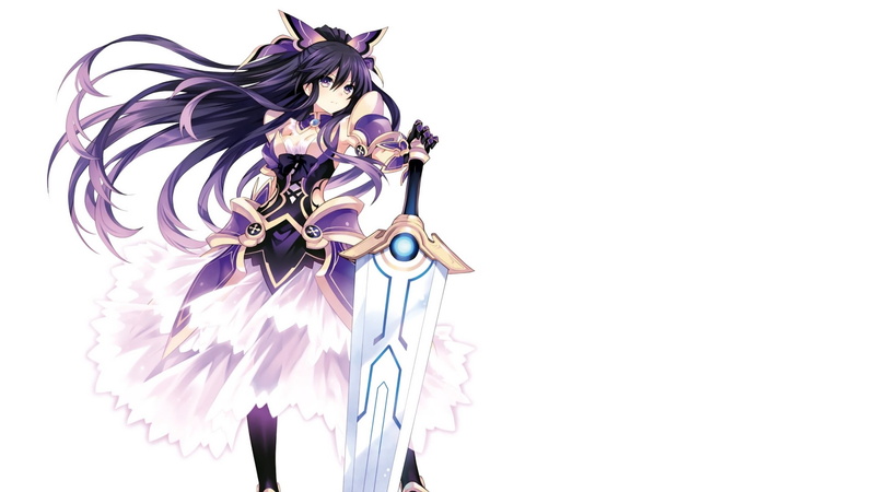 Purple Hair, Dress, Anime, Long Hair, Sword, 1080P, Armor, Tohka Yatogami, Date A Live, Skirt, bow (Clothing), Thigh Highs, Weapon, Girl