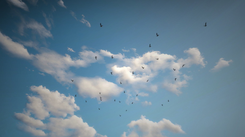 beauty in nature, vertebrate, flock of birds, blue, animal themes, animals in the wild, animal wildlife, mid-air, 2K, cloud - sky, no people, nature, The Witcher 3: Wild Hunt