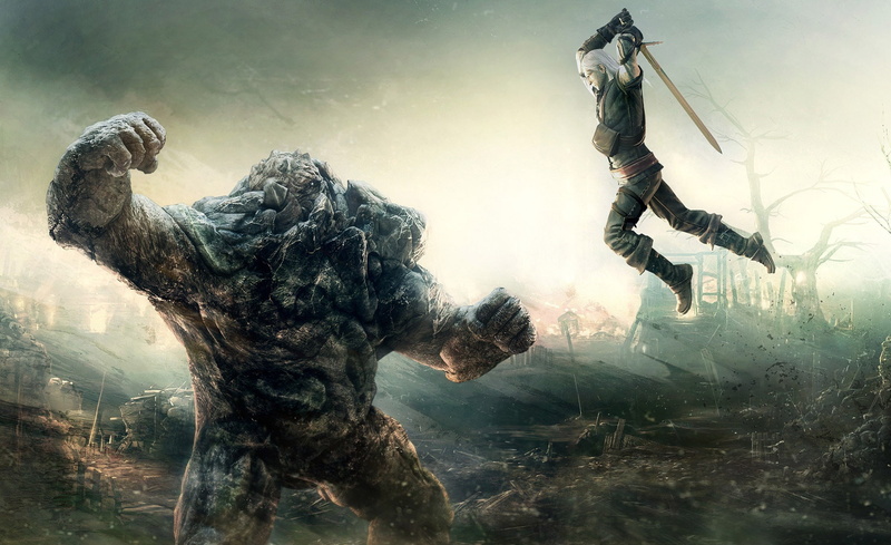 sky, Games, digital composite, two people, women, tree, illustration, nature, day, outdoors, swordsman, 1080P, The Witcher, young adult, people, reflection