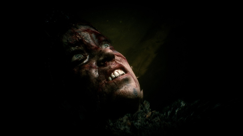 indoors, looking at camera, senuas, one person, black background, spooky, hellblade, fear, body part, adult, horror, portrait, human body part, halloween
