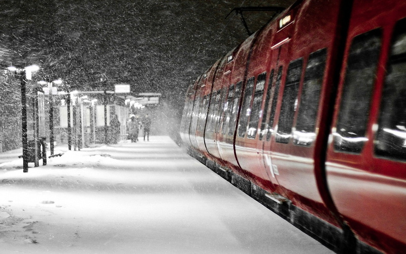 snow, trains, denmark, snowflakes, 1080P, s tog