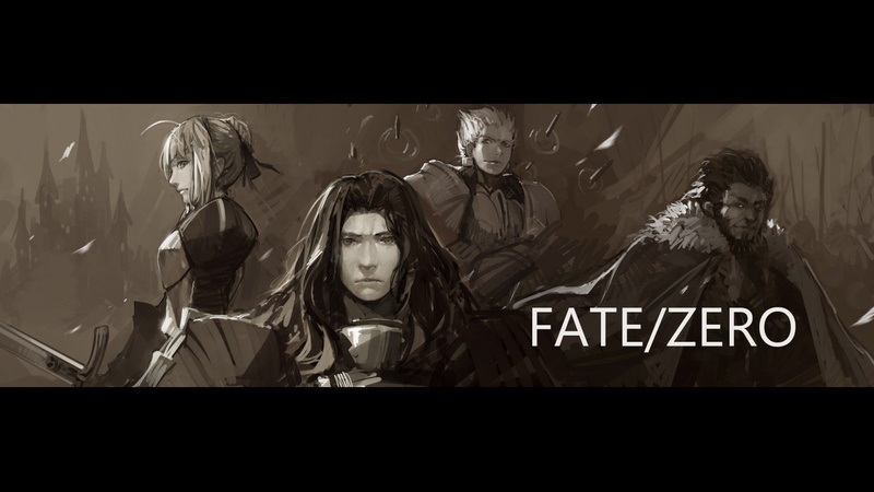 boys, swords, long, dark, anime, saber, black, fate zero, monochrome, clothing, weapons, fur, short, 1080P, hair, warriors, beard, fate, coat, rider, knights