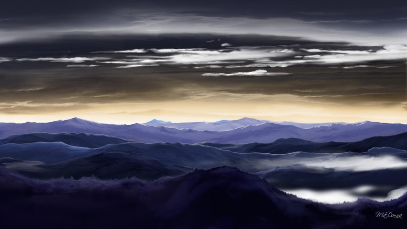 clouds, firefox persona, 1080P, destiny, blues, dark, misty, mysterious, mountains, foggy, 3d and abstract