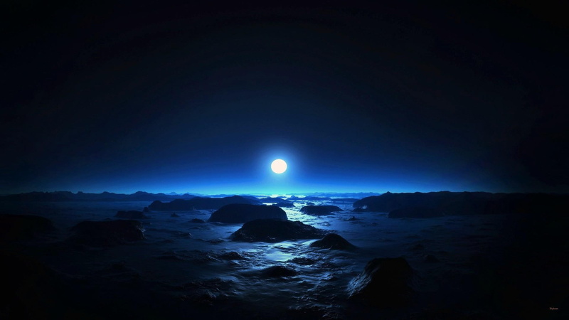 1080P, nature and landscapes, blue, moon, misty, night