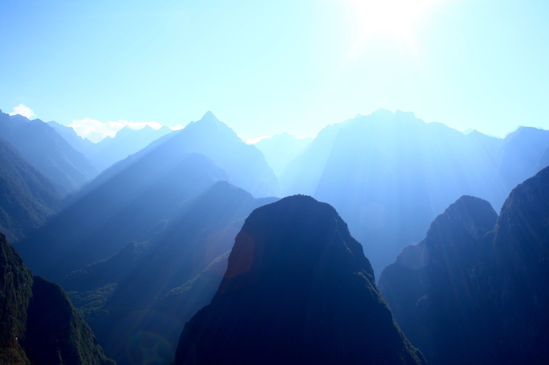 4K, soft, peaks, majestic, sunlight, lens flare, idyllic, misty, tranquility, mystery, light, mountain, non-urban scene, blue, beauty in nature, no people
