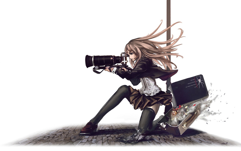 cartoon/comic, white, gunslinger, 1080P, girl, camera, anime, hd