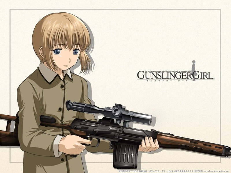 western script, males, men, Gunslinger Girl, one person, 480P, gun, girl, waist up, day, communication, childhood, aggression, indoors, Anime, boys, Rico (Gunslinger Girl)