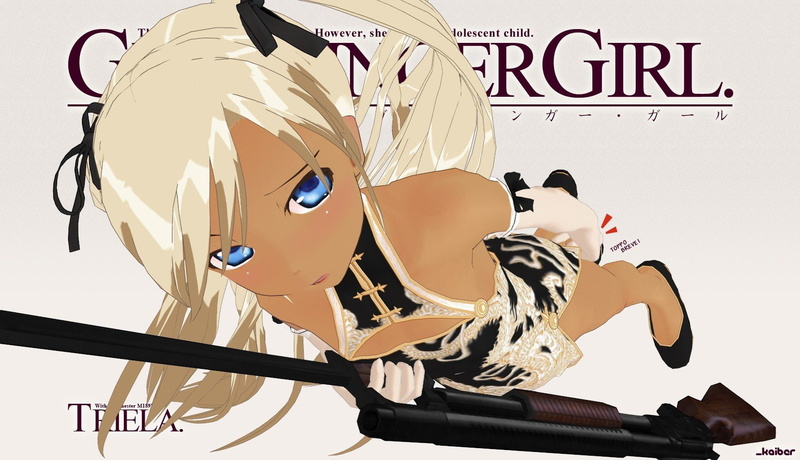 guns, gunslinger, eyes, blondes, blue, triela, shotguns, girl, weapons, anime, 720P