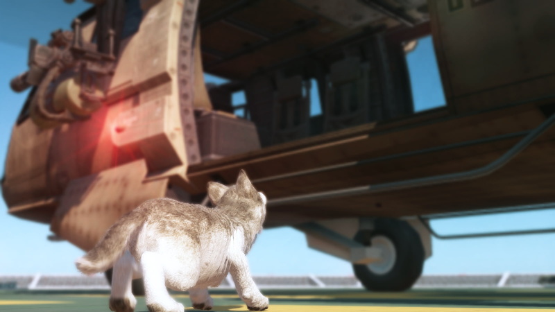 D-Dog, outdoors, land vehicle, focus on foreground, sunlight, no people, domestic, Metal Gear Solid V: The Phantom Pain, video games, domestic animals