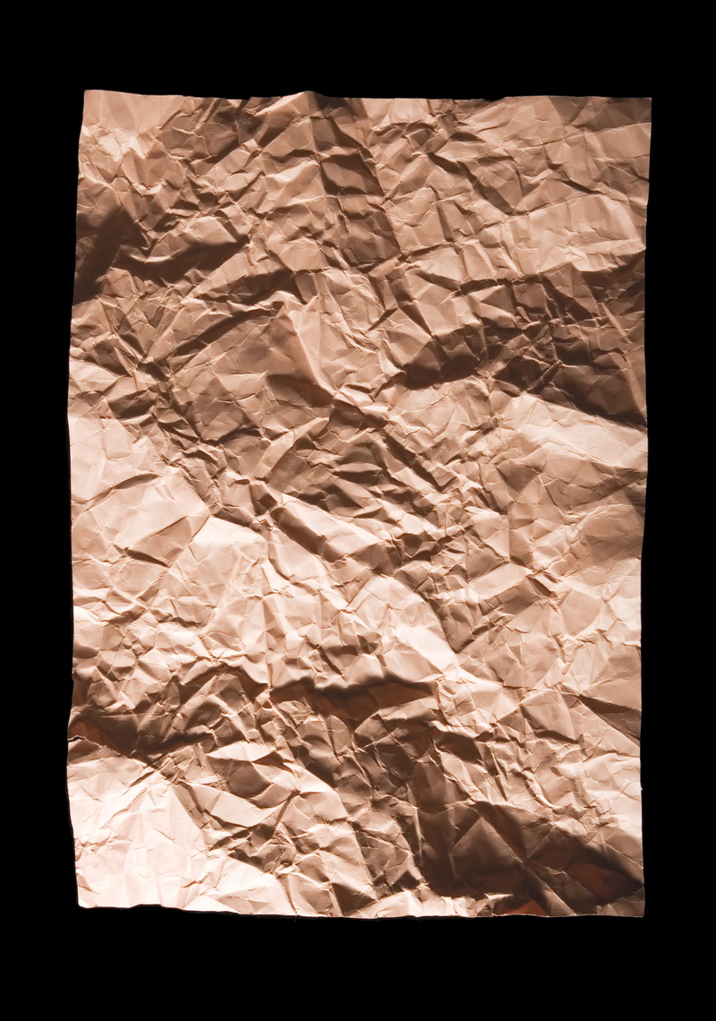 background, grunge, studio shot, brown paper, no people, high angle view, blank, recycling, crumpled, black background, copy space, crumpled paper ball