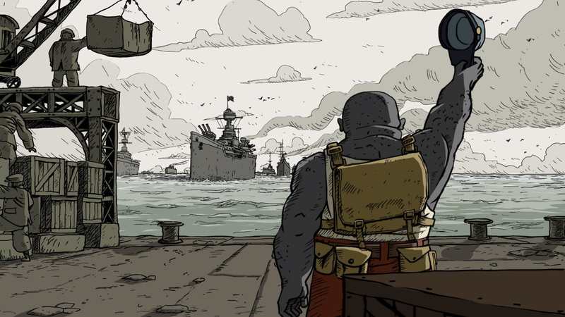 art and craft, outdoors, winter, building exterior, lifestyles, building, rear view, warm clothing, nature, day, valiant hearts the great war, 1080P, sky