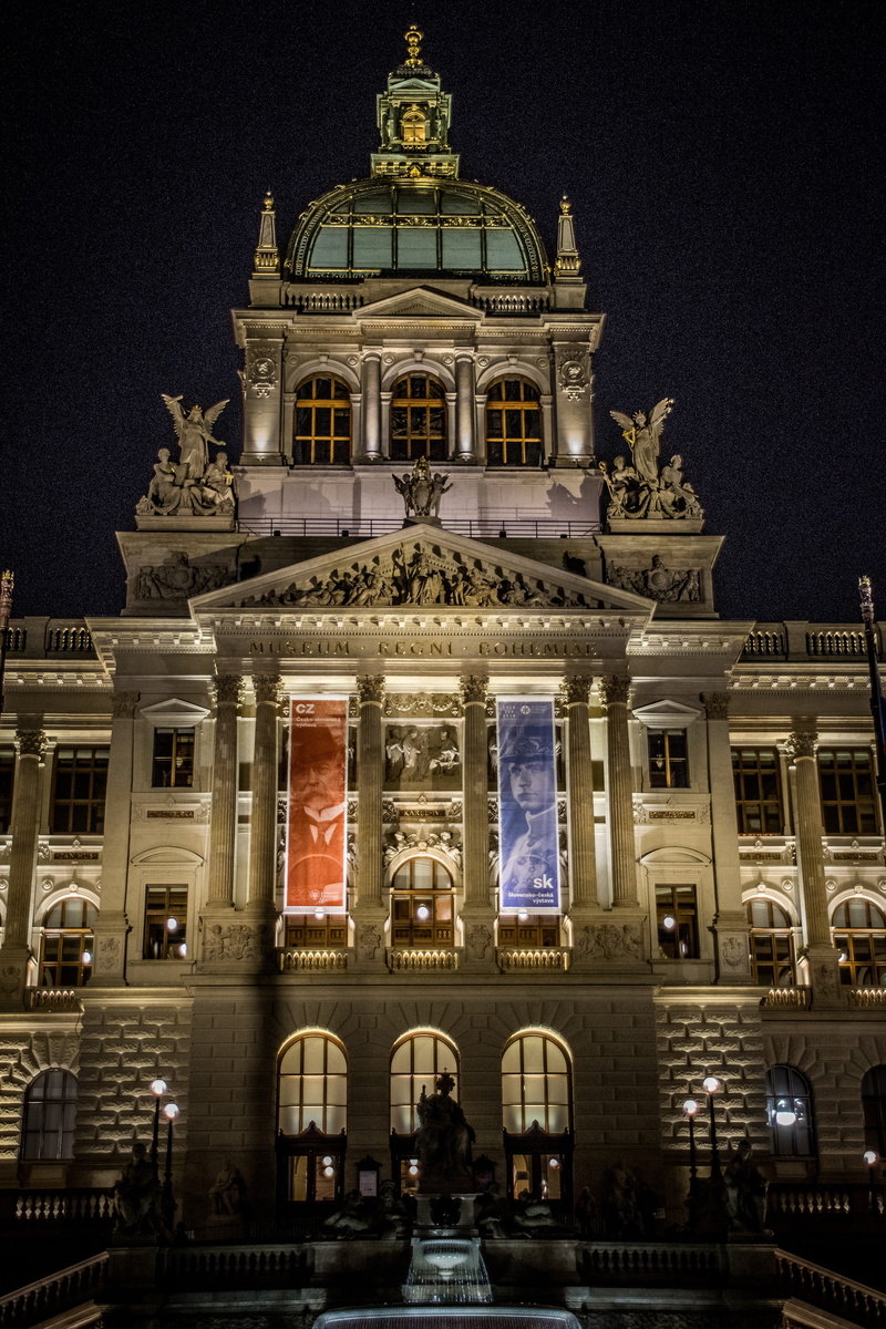 travel destinations, building exterior, government, architectural column, ornate, facade, illuminated, sky, built structure, masaryk, travel, prague, no people